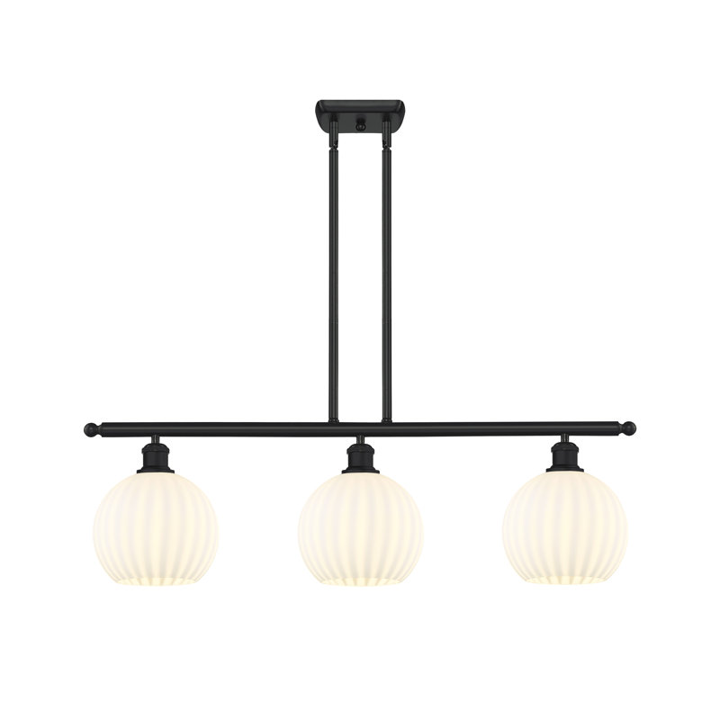 Luminaire suspendu pour îlot suspendu 3 lumières Ballston Venetian, H 11 po x l 36 po x P 8 po, Noir mat