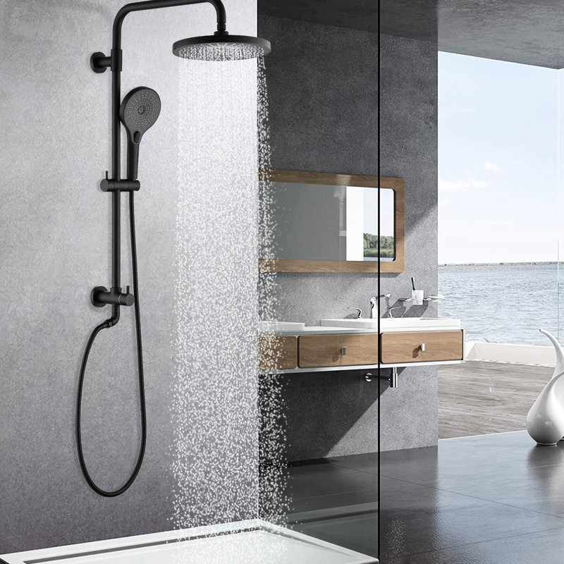 Pomme de douche noire matte et portatif - 8 po de pluie et 3 réglages, barre coulissante réglable, corrosion, bec pivotant, longueur de tuyau de 59 po, réglable à 360 °, fixation murale double avec résistance à la corrosion, rotatif,