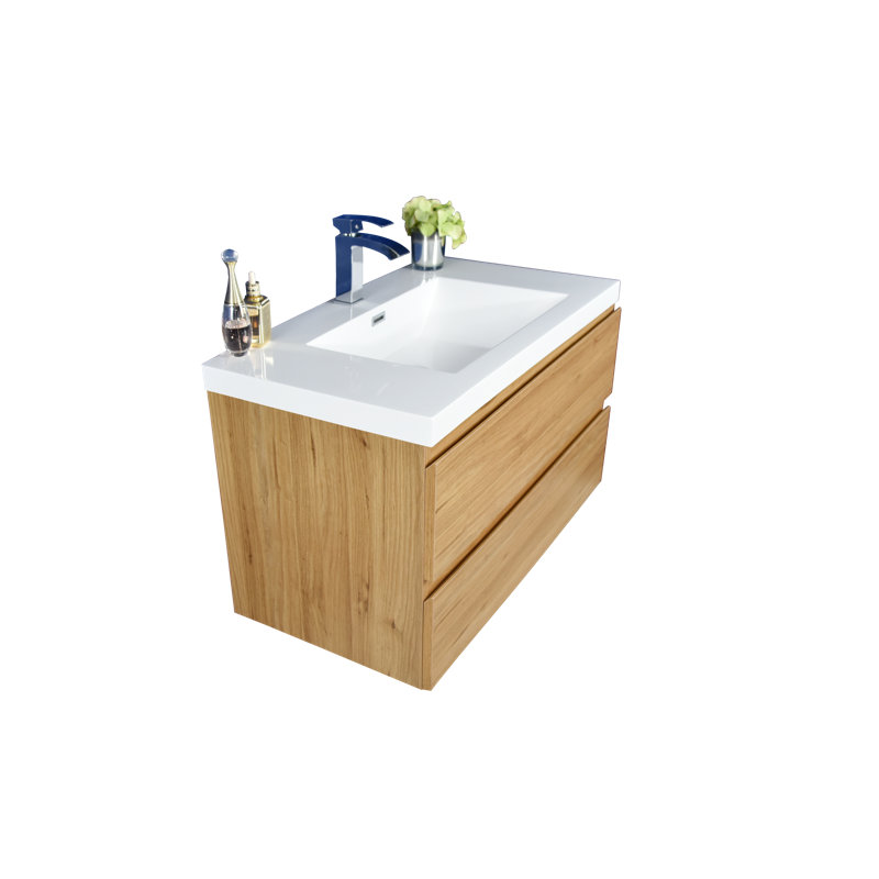 41.5'' Wall Mounted Single Bathroom Vanity Base Only, Natural Oak