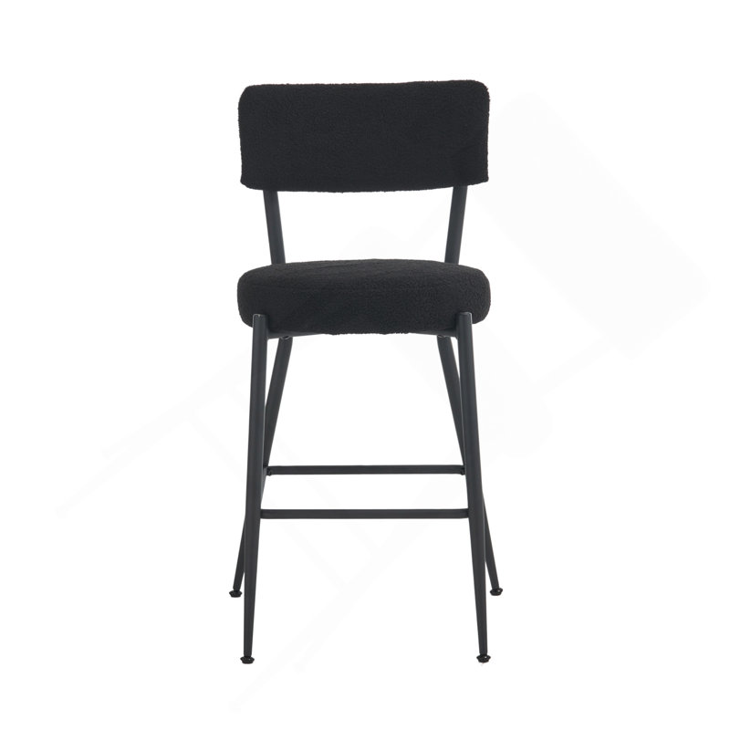 Ensemble de 2 tabourets de bar rembourrés en tissu moderne Teddy, Noir, Black