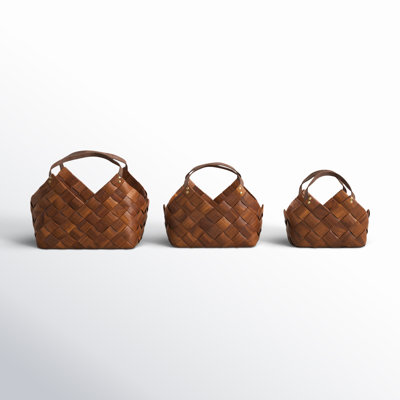 Wicker Basket With Handles - Set of 3