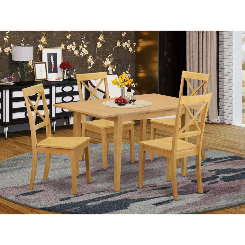3 Piece Kitchen Table Set for Small Spaces Contains a Rectangle Dining Table with Butterfly Leaf and 2 Dining Room Chairs, 32x54 Inch, Oak