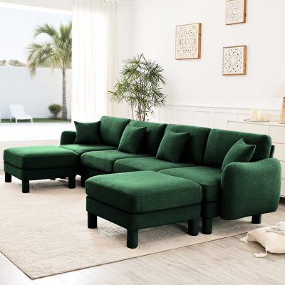 Canapé modulaire moderne en forme de U à 4 boucles avec incrustations uniques d'accoudoirs, 2 repose-pieds et pieds pour des poches douces en tissu fréquemment utilisées, confort respirant et respirant