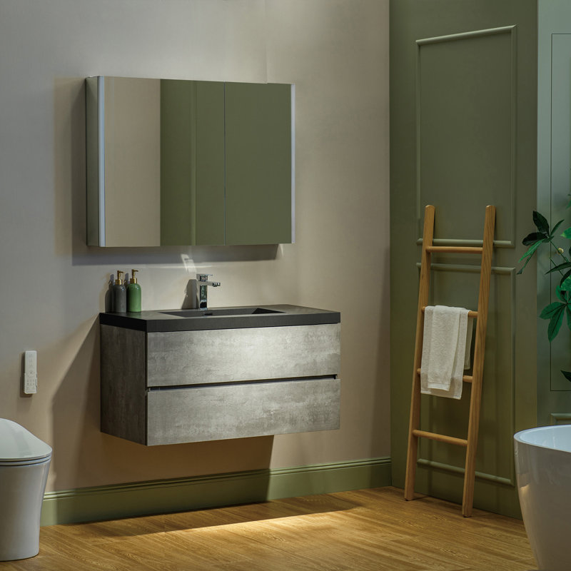Vital 47-1/4 in. W x 19-5/8 in. D Wall Mounted Floating Bathroom Vanity in Grey with Composite Vanity Top, Black