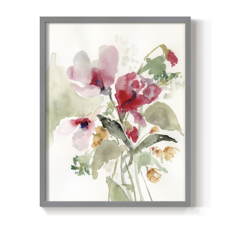 «Rose Madder Botanical II», reproduction encadrée - bois massif, H 21 po x l 17 po, Gris
