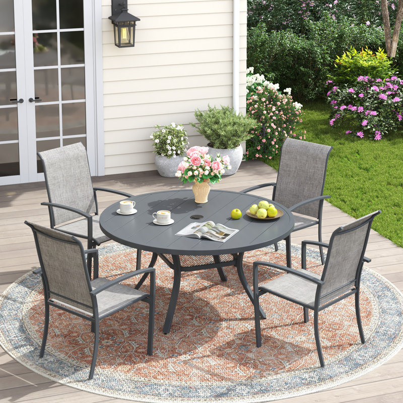 Ensemble repas d'extérieur 41 po avec 4 chaises empilables PVC-coated polyester, Gris / gris