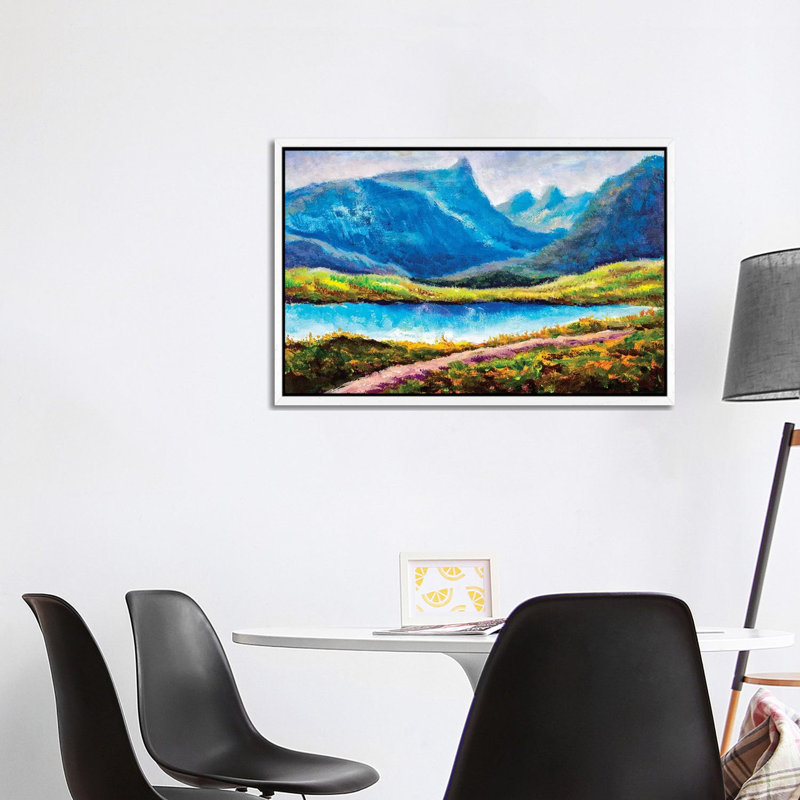 Beautiful Lake in Mountains 1 Piece Painting on Canvas, 66.04cm H x 101.6cm W x 3.81cm D, White Framed