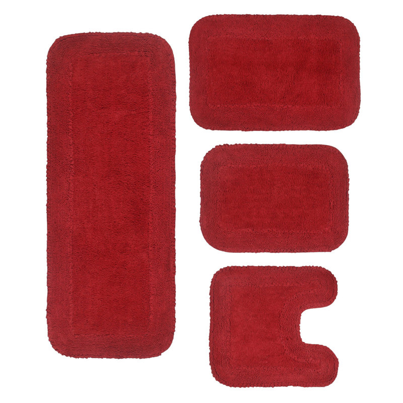 Aceyon 4 Piece Cotton Bath Rug Set, Red
