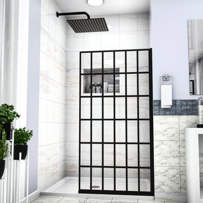 34" W X 72" H Shower Door In Matte Black - Single Panel, Open Entry, Easy Clean Technology For Bathroom Fixed Tempered Glass, Elegant Upgrade