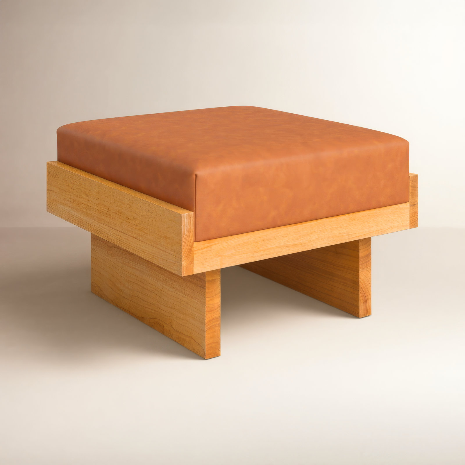 Robbie Upholstered Ottoman, Cognac Faux Leather