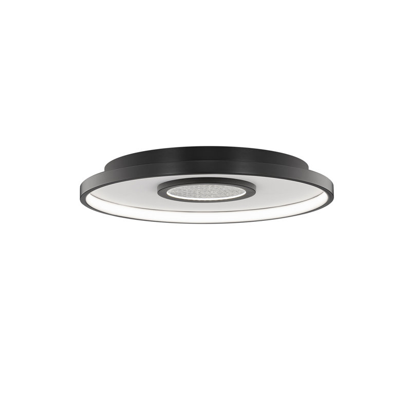Black Round LED Flush Mount Ceiling Light with Silver Leaf Accent