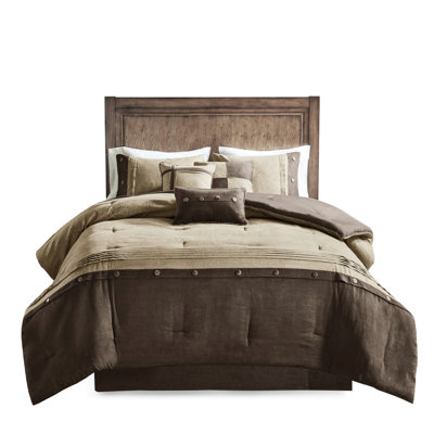 Faux Suede Comforter - King 7 Piece Brown, Lodge Cabin Style Brown , Soft Fabric