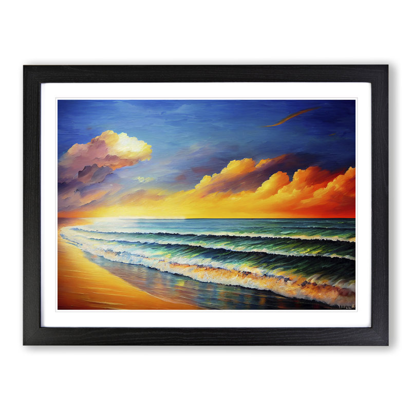 Beach View Vol.6 - Single Picture Frame Painting, 46cm H x 64cm W x 2cm D, Black