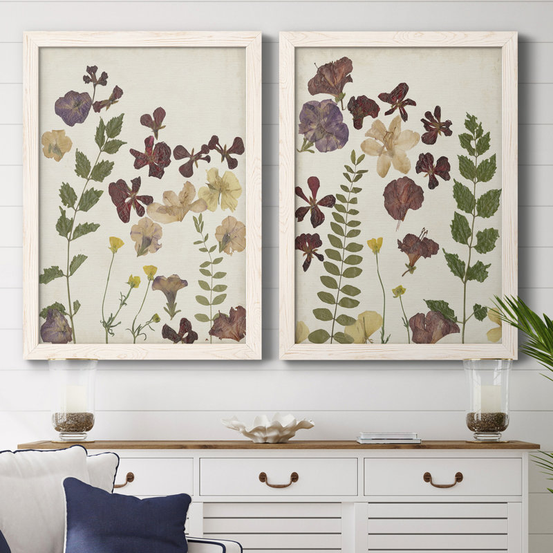 Pressed Flower Arrangement V - Ensemble de 2 reproductions d'art, H 31,5 po x l 47 po x P 1,5 po, Toile blanche encadrée