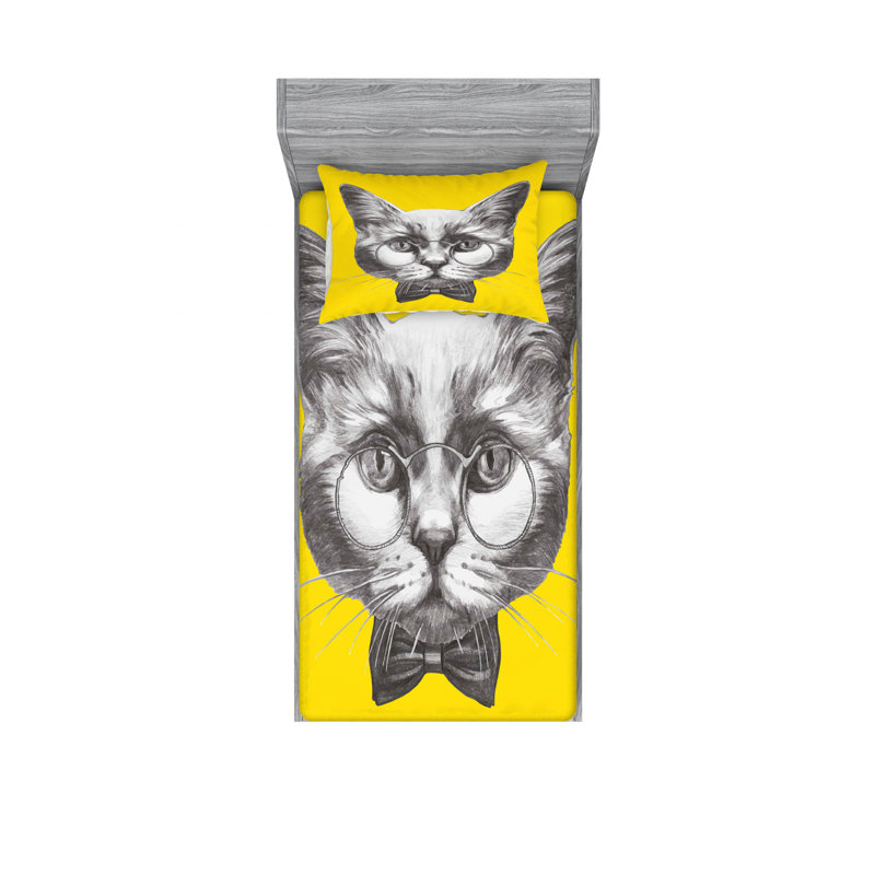 Ensemble de literie pour chat avec verres, Ensemble de draps pour lit simple TG avec drap-hou