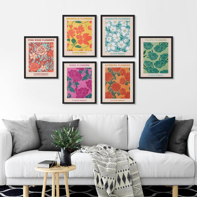 " Poster Colorful Garden Flower Pattern Variety Nature Wilderness " 6 - Pieces