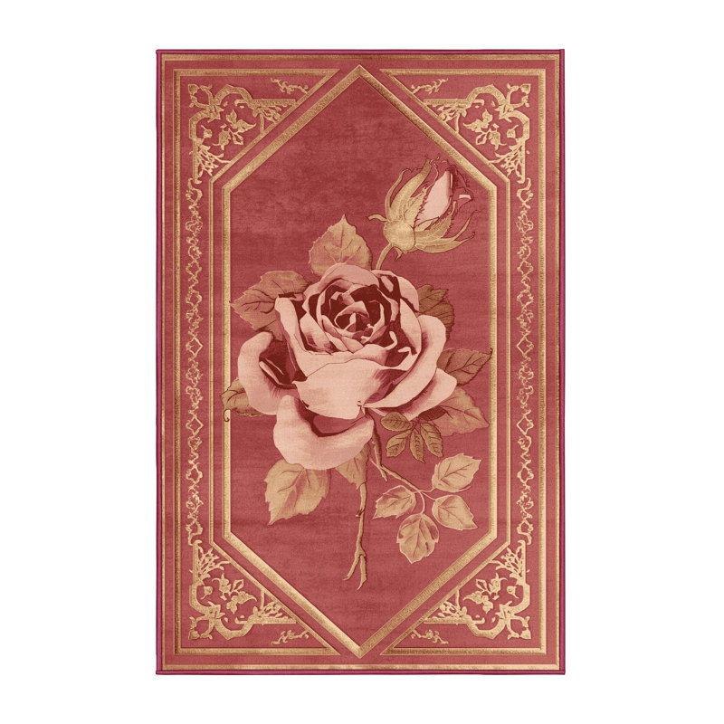 Soft Plush Festa Valentines Modern & Contemporary Abstract Area Rug in Red – Rose Binding, 2x4