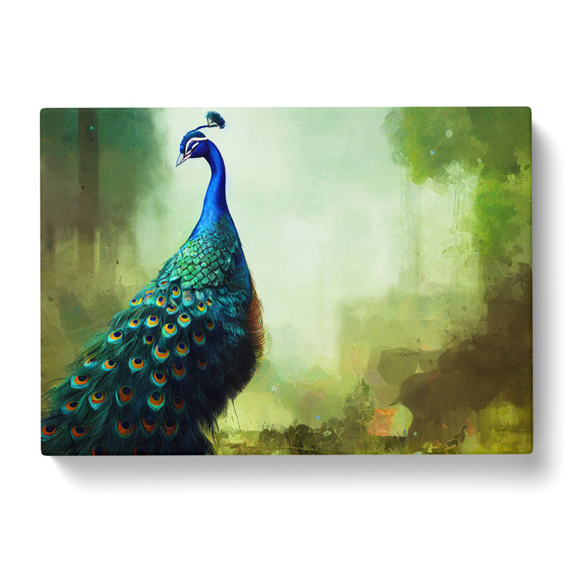 Peacock Art Painting - Wrapped Canvas, 35cm H x 50cm W x 3cm D