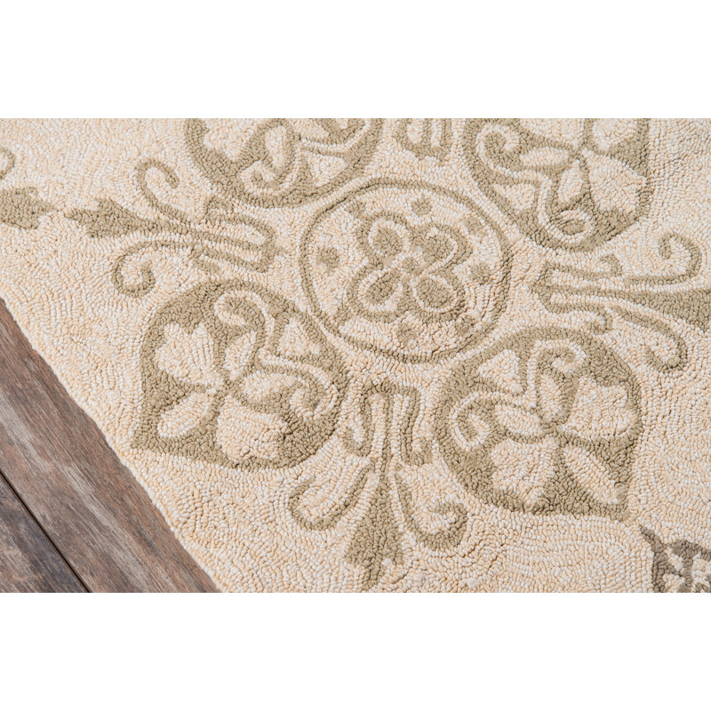 Tapis intérieur / extérieur beige crocheté à la main Parnag, Rectangle 3 pi 9 po x 5 pi 9 po