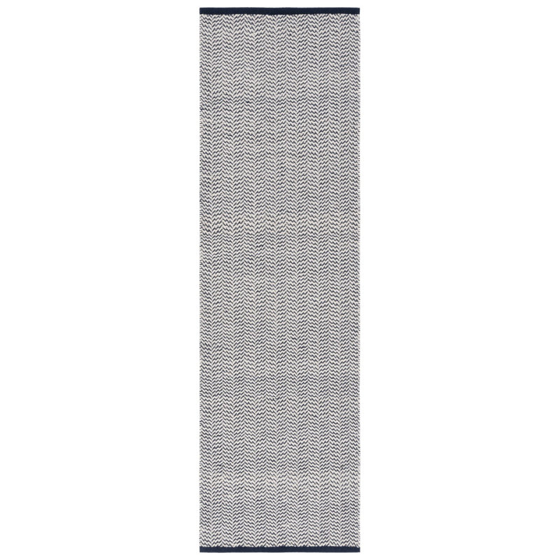 Tapis bleu marine / ivoire en laine tissé à la main Vermont, Tapis de couloir 2 pi 3 po x 8 pi