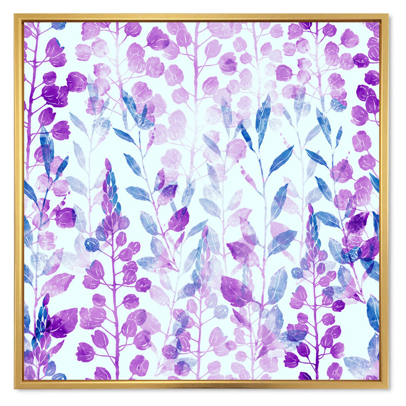 Herbes et fleurs de Provence - Peinture sur toile, Cadre flottant doré, H 16 po x l 16 po