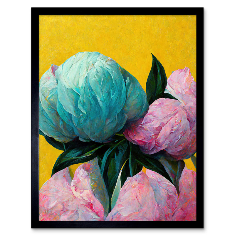 Elegant Peony Floral Yellow Blue Pink - Single Picture Frame Print