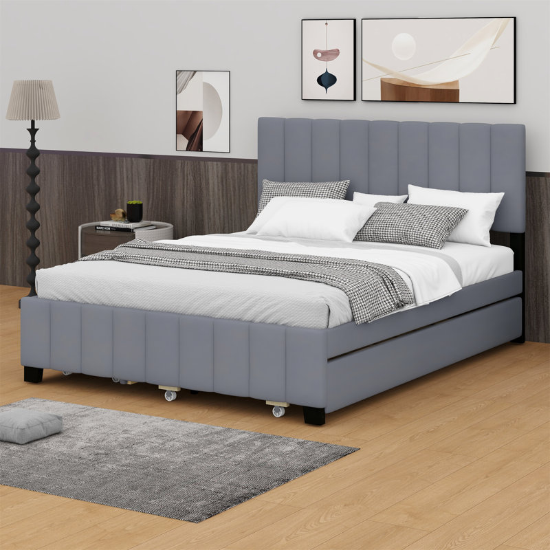 Upholstered Panel Storage Bed, Gray