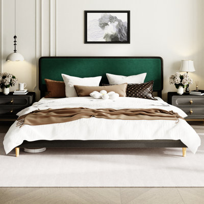 Ines Bed Frame with Velvet Upholstered Headboard