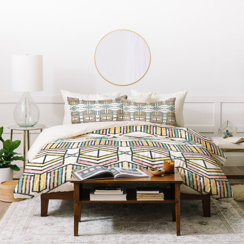 Eclectic Polyester Geometric Shapes Duvet Cover, Twin/Twin XL Duvet Cover + 1 Standard Sham