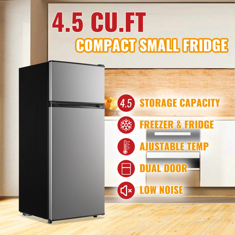 DEMULLER 4.5 Cu.Ft Mini Fridge with Freezer Mini Fridge with Adjustable Shelves Small Refrigerator with 2-Door for Home, Kitchen, Office and Bedroom