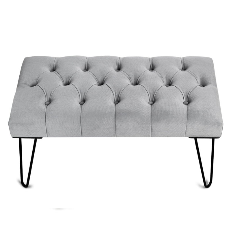 Velvet Upholstered Bench, H40 x W80 x D35cm, Grey Blanca