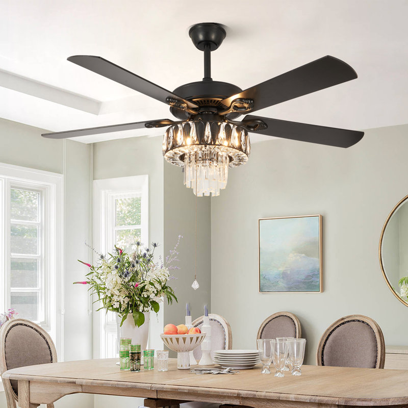 52" Luxury Crystal Ceiling Fan With Remote Control Kit