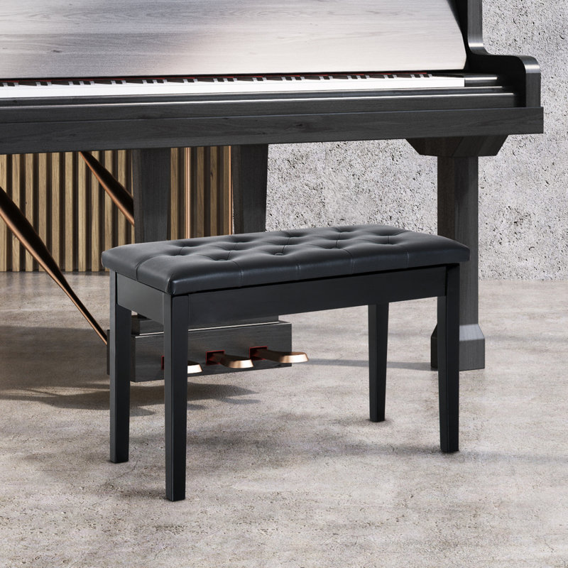 Black Keyboard Bench With Faux Leather Cushion And Solid Wooden Frame For Duets Duet Chair Padding - Version