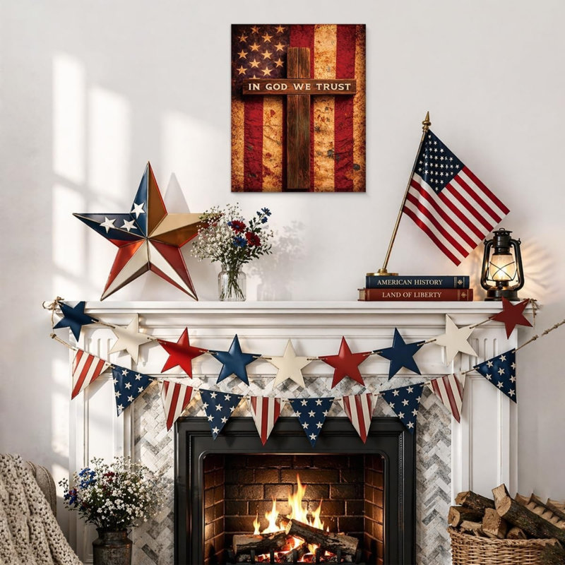 Cross Cross Faith Flag, art mural sur toile 8 x 10 pouces Jour de l'Independance