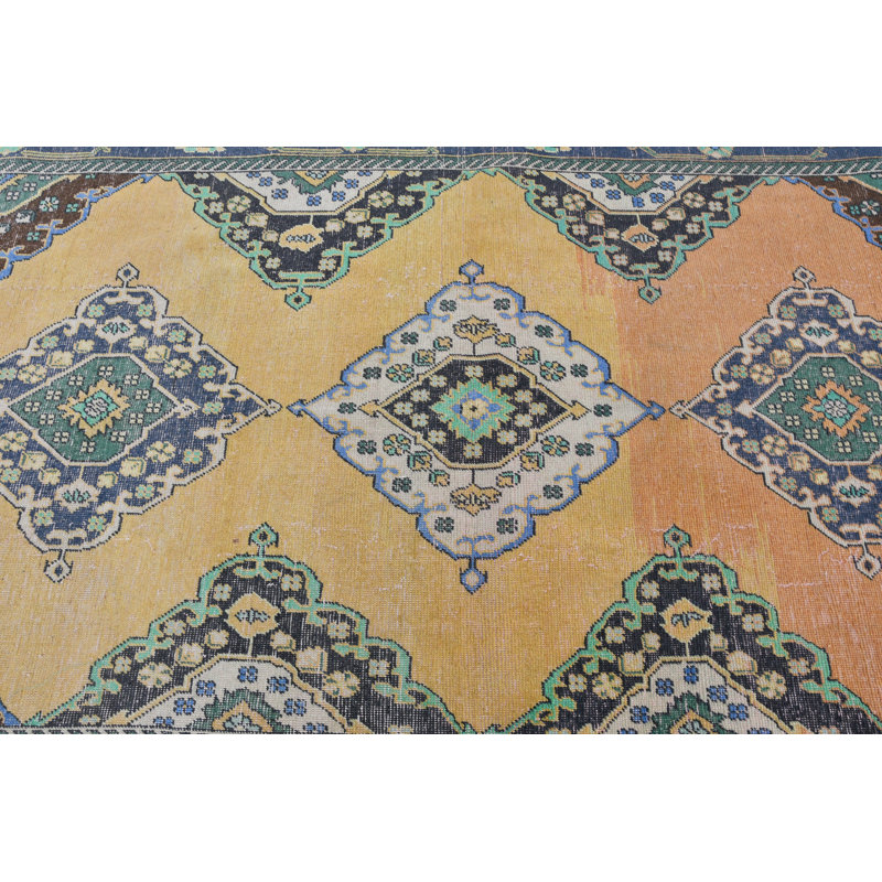 Tapis Oushak en laine biologique - Design turc classique pour la cuisine ou le couloir - orange / vert