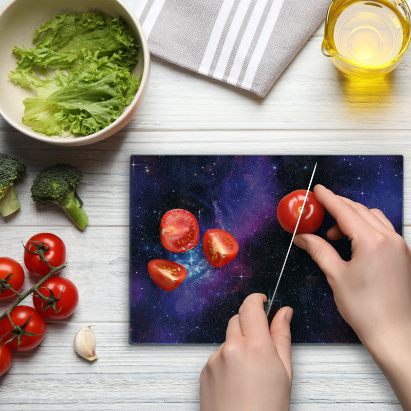 Ambesonne Space Tempered Glass Cutting Board Nebula Dark Galaxy Stars Magenta Blue