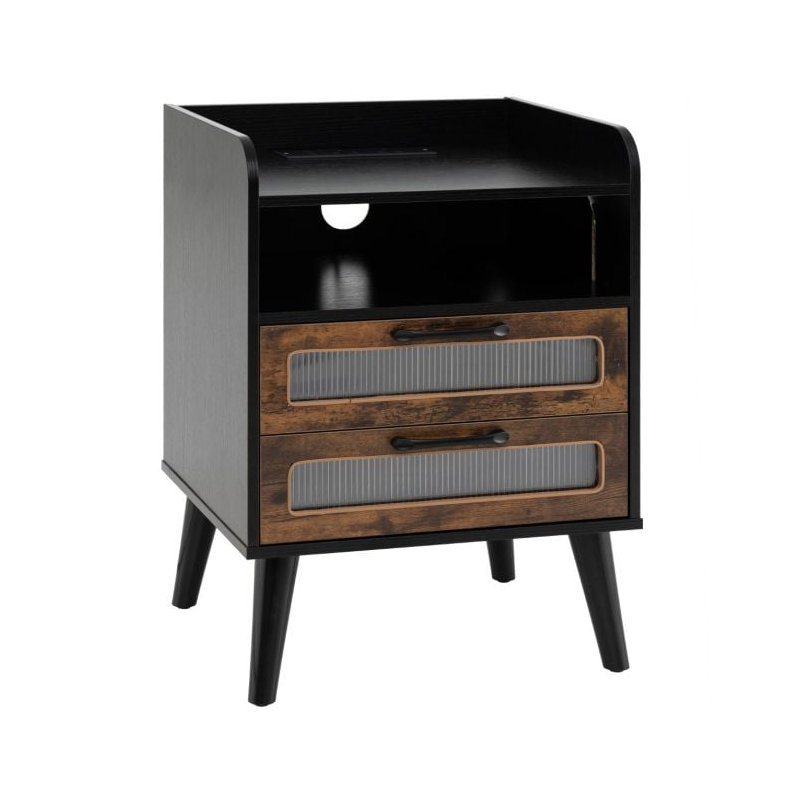 45cm W Manufactured Wood Bedside Table, Black