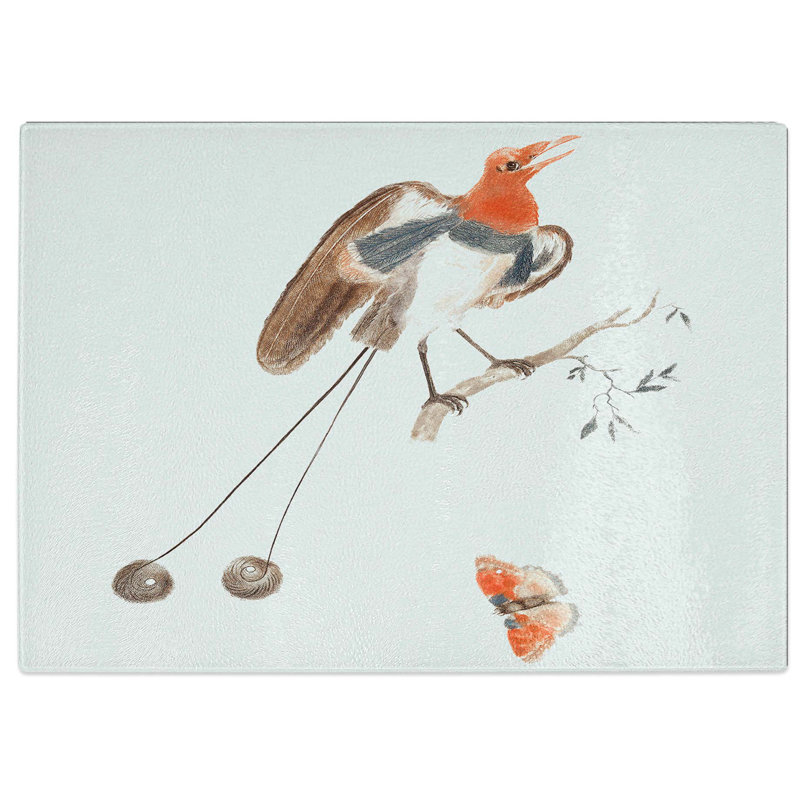 Tempered Glass Bird of Paradise & Butterfly Chopping Board, 39 cm W x 28.5 cm L