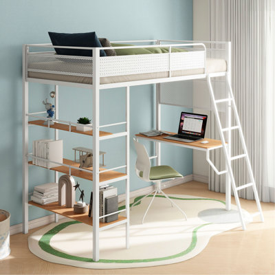 William Matte White 3-shelf Twin Workstation Loft Bed