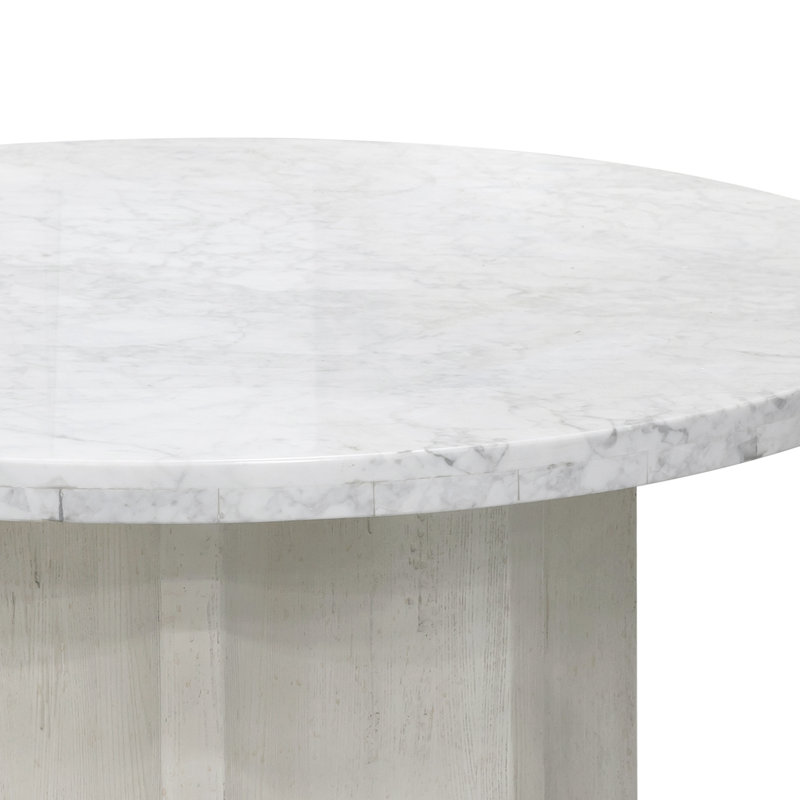 Gray and White Round Marble Top Coffee Table with Storage