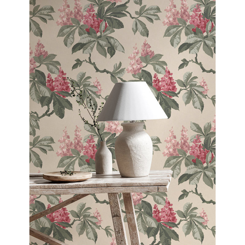 Papier peint floral châtaignier, Rose