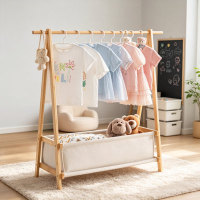 Bamboo Dress Up Rack with Storage Box Natural