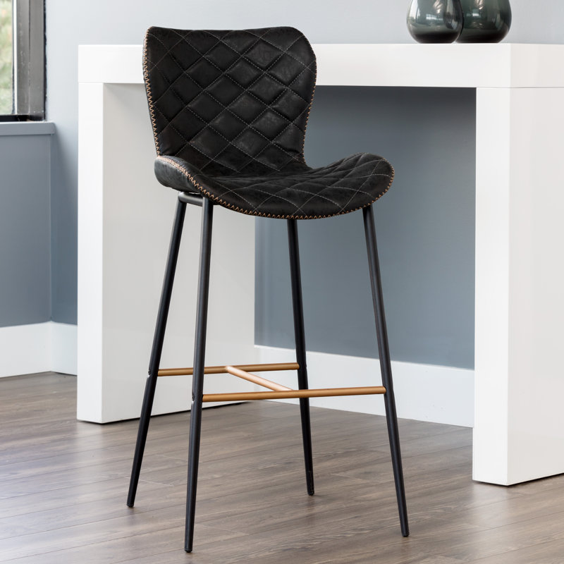 Lyla Upholstered Stool, Black Faux Leather, Bar Stool (30” Seat Height)