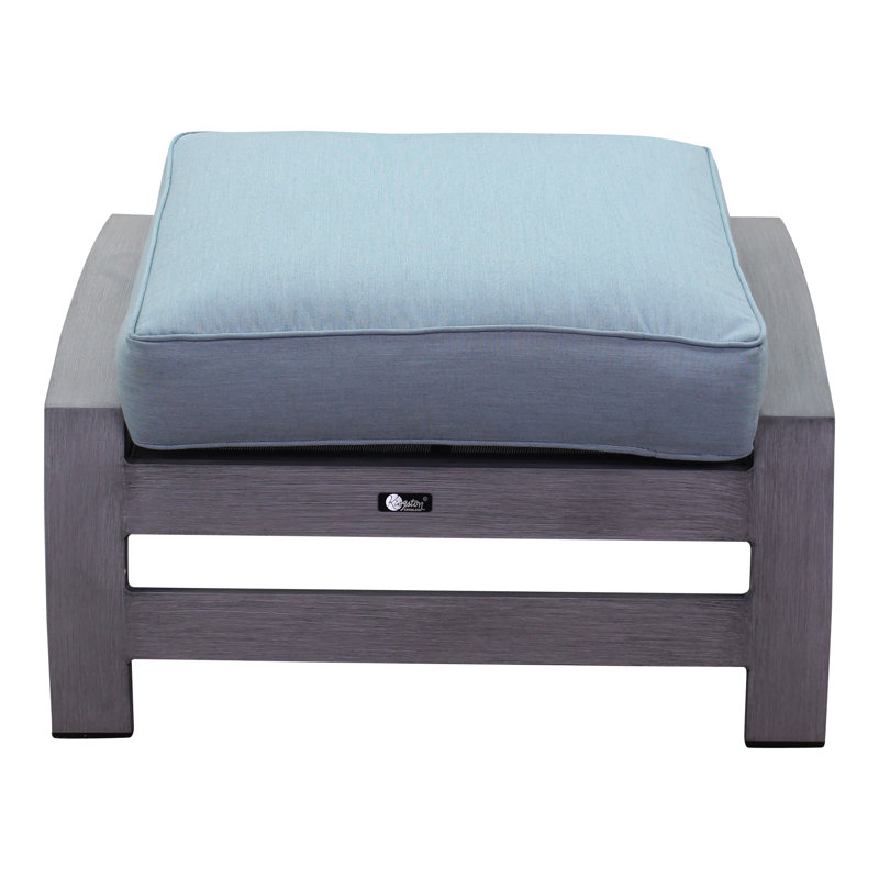 Gray Aluminum Outdoor Ottoman with Blue Sunbrella Cushion