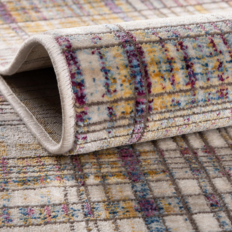 Tapis bleu / mauve / jaune à motif écossais Sease, Tapis de couloir 2 pi x 6 pi