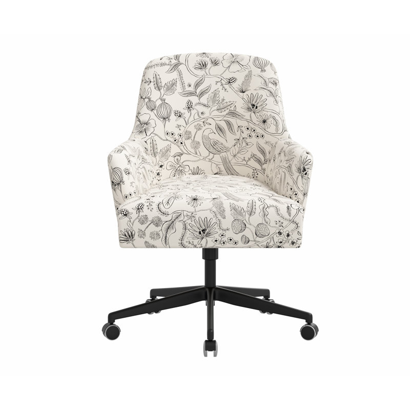 Chaise de bureau Rifle Paper Co. x Fabric & Company, Volière RPC noir et lin crème, Noir mat