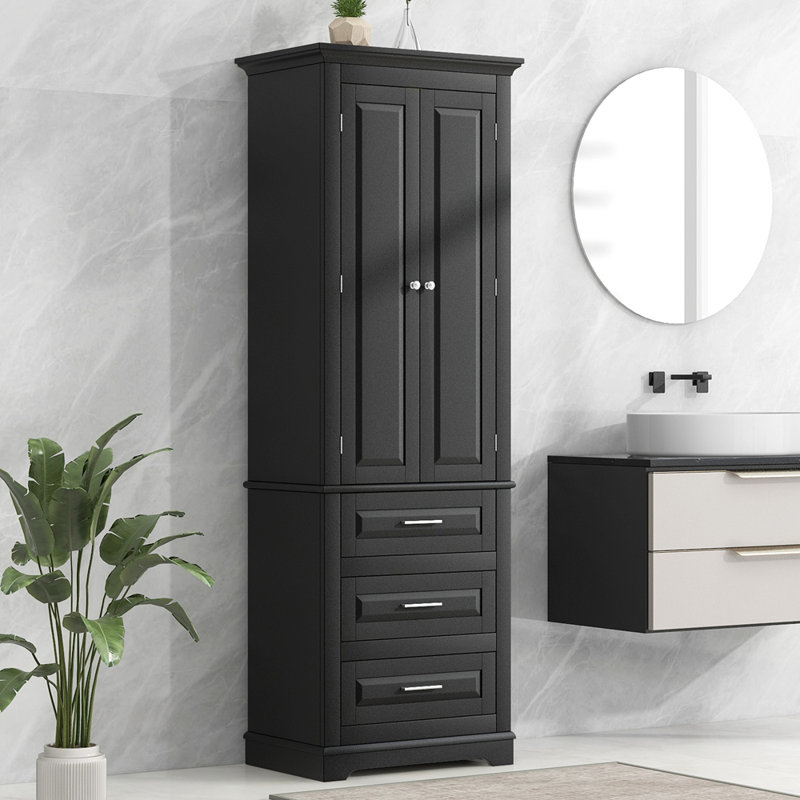 Armoire de rangement haute avec trois tiroirs, Noir