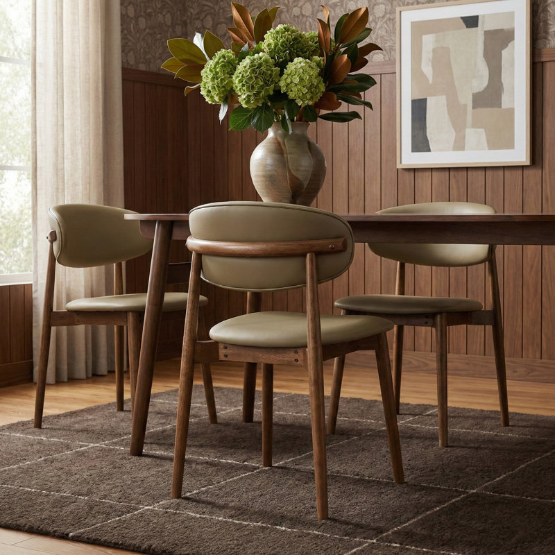 Chaise rembourrée en cuir Leesa, Cuir kaki et végétalien