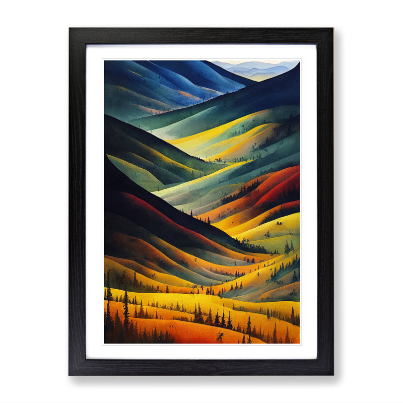 XV1022-2709X Meadow Landscape Watercolour No.1 - Single Picture Frame Painting, Black, 64cm H x 46cm W x 2cm D