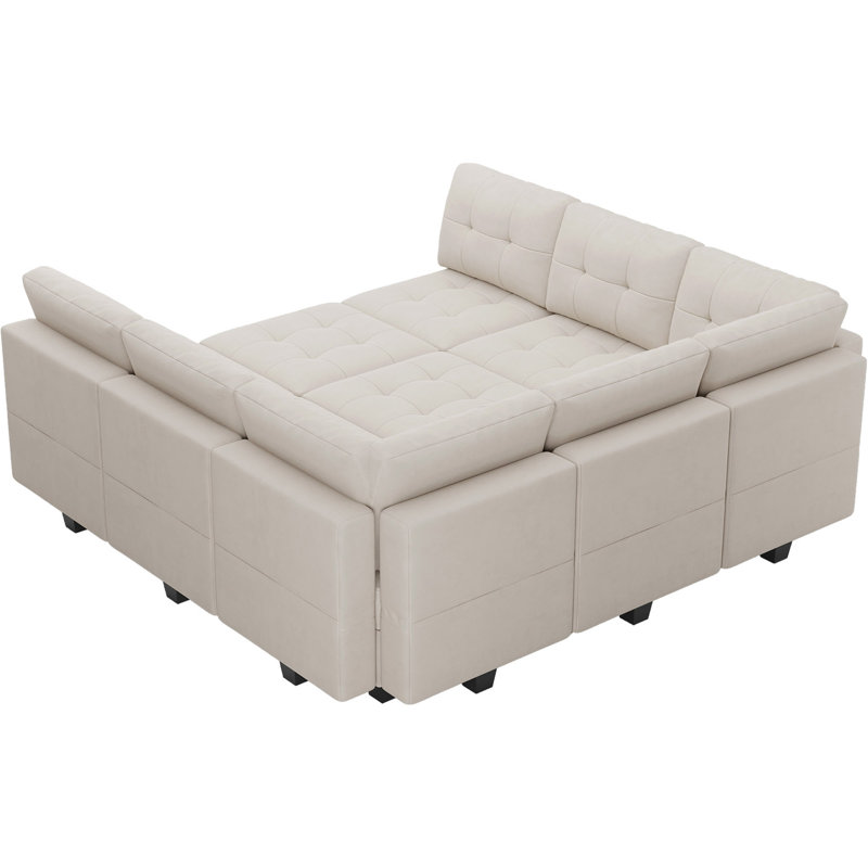 Canapé-lit modulaire 9 pièces Buckleton, Velours beige